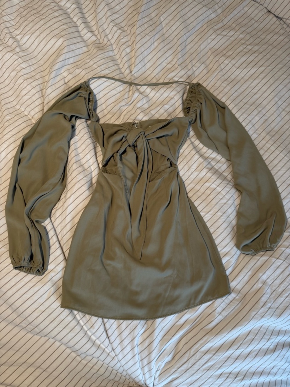 Long Sleeve Olive Tie-Front Mini Dress - Women